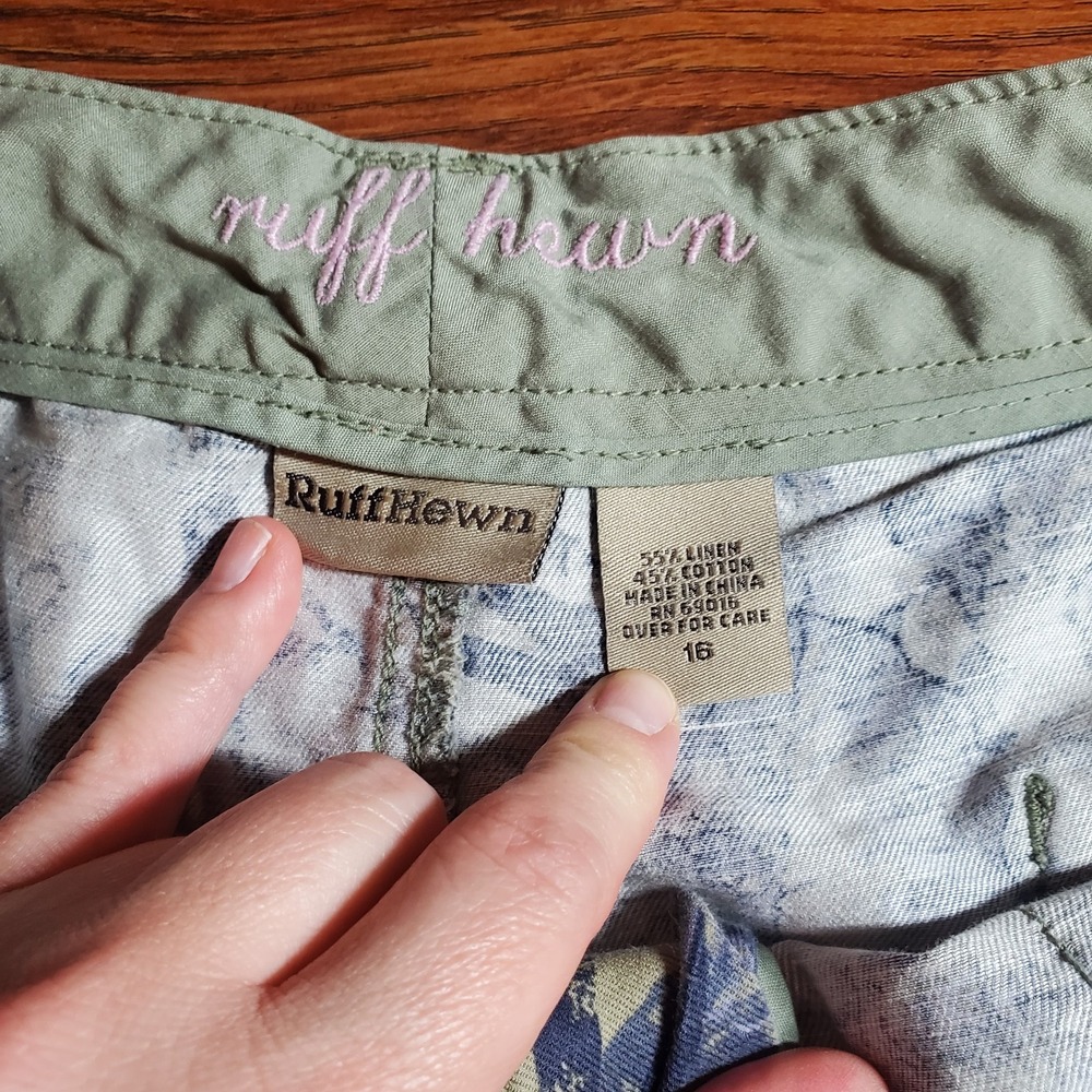 Ruff Hewn Women's Linen Cotton‎ Blend Midrise Shorts Floral Botanical Leaf Sz 16 - Picture 6 of 7